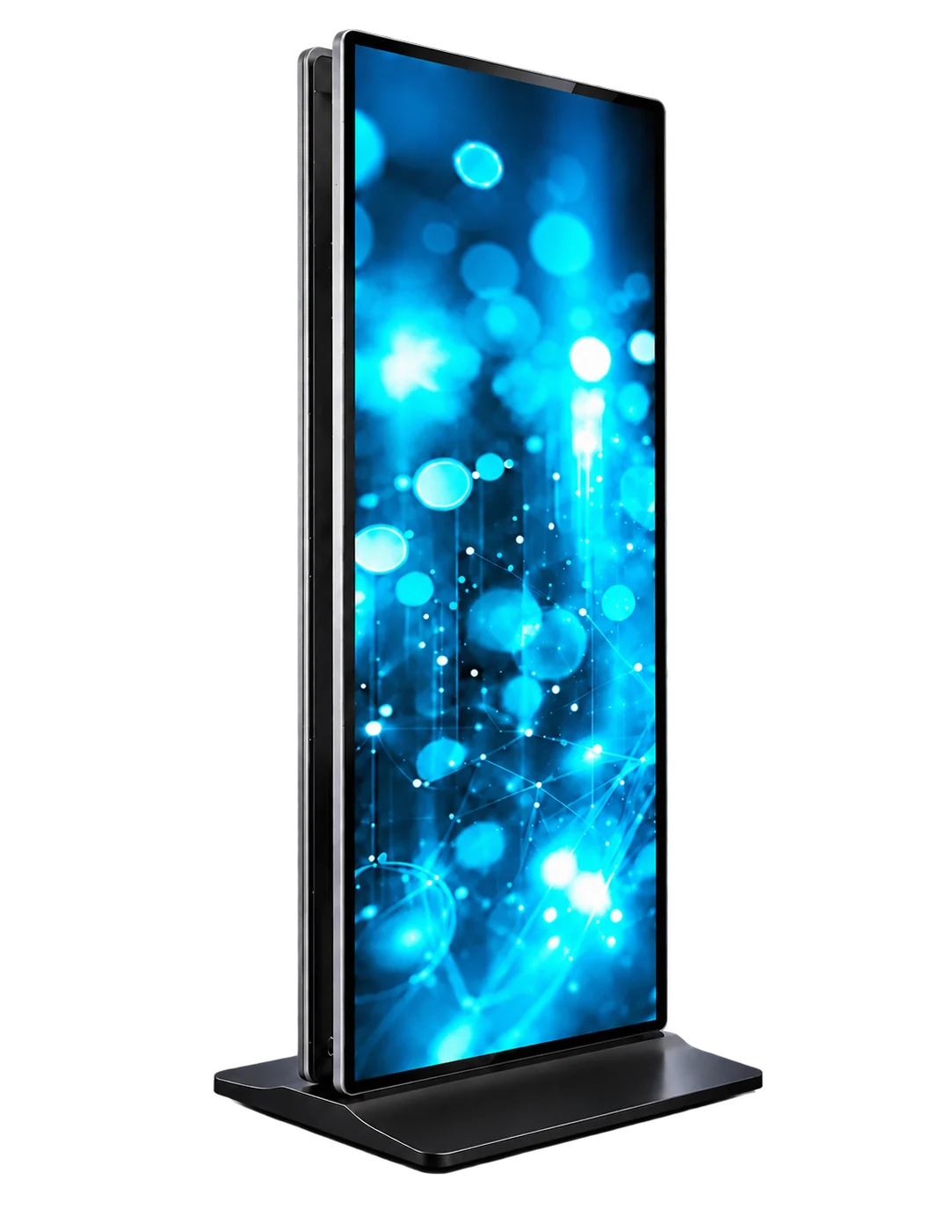Totem LED vertical com tela estreita, recortado sem fundo